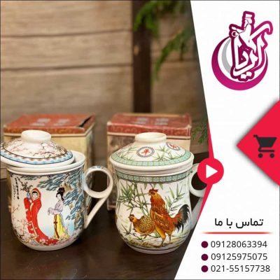 لیوان چای سبز دختر چینی در طرح های زیبا